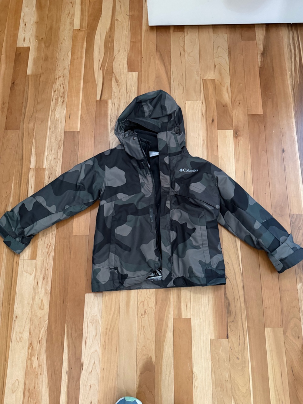 Columbia Kids' Black and Gray Camo Hooded Jacket